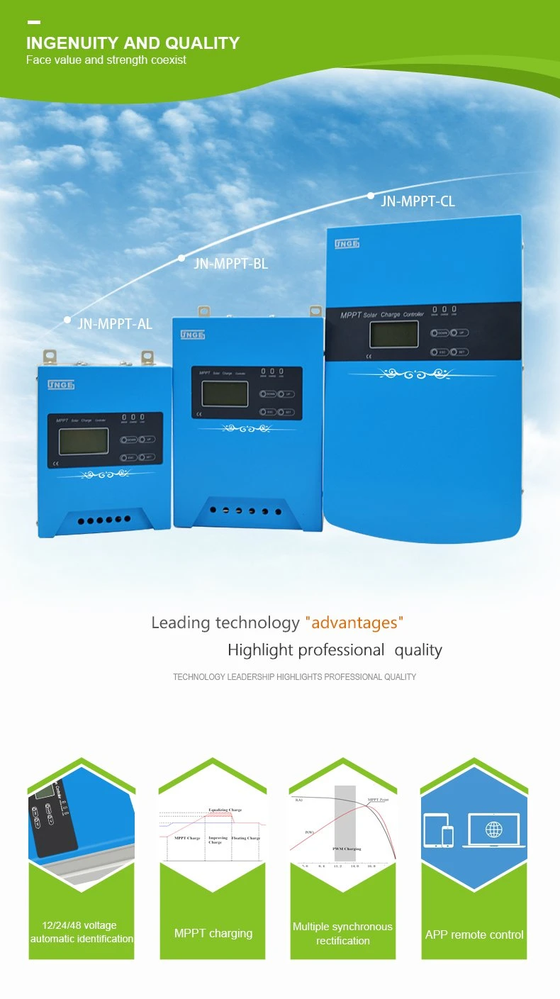 JNGE High Efficiency 12V/24V/48V Auto 10A-120A MPPT Solar Charge Controller with WiFi / GPRS / RS485 Monitor