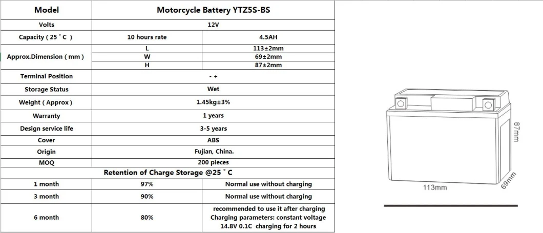 OEM&ODM Sealed Maintenance Free Gel VRLA MF SLA Lead Acid Motor Battery Batteries For Most Motorcycles (YTZ5S-BS)