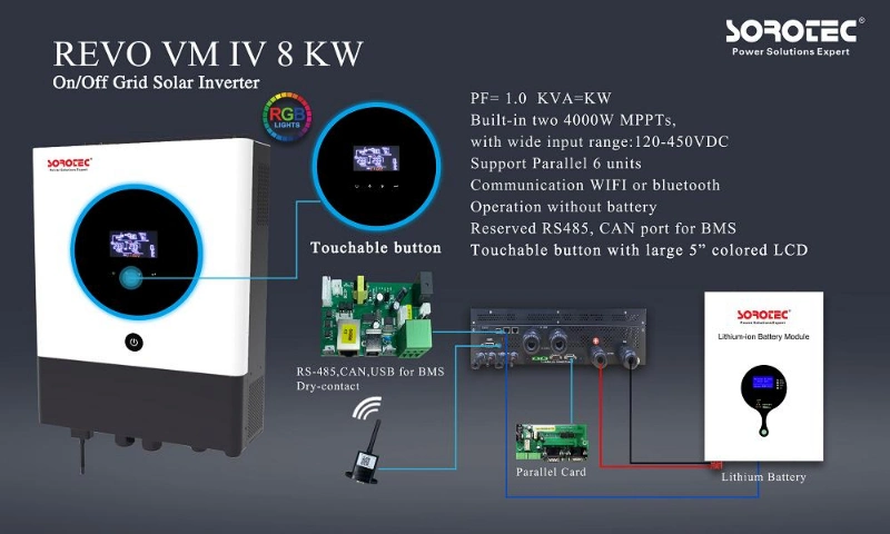 Revo Vm IV 8kw Hybrid on/off Grid Solar Inverter Built-in Two 4000W MPPT Solar Charge Controller