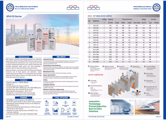 2V-Opzv-Tubular Gel/SLA/VRLA/Deep-Cycle Industrial UPS Backup Solar-Panel-Power-Batteries Replace Opzs-Battery 250ah-3000ah